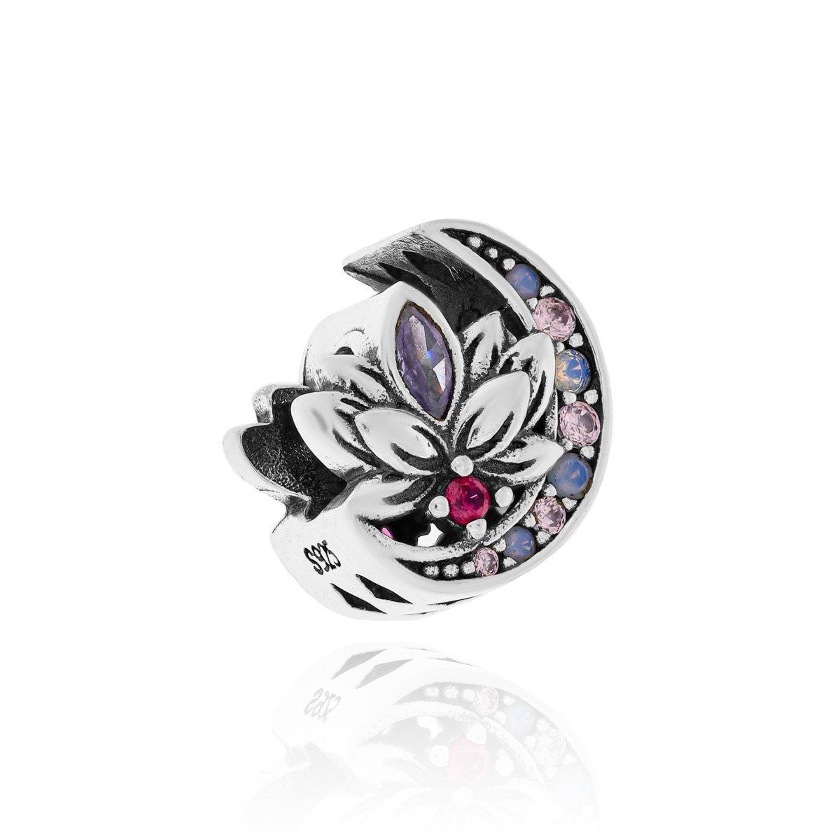 Srebrna zawieszka do bransoletki księżyc i kwiatek pr. 925