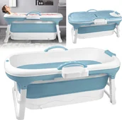Kosmetyki kąpielowe dla dzieci - LZQ Wanna składana 118cm Przenośna wanna składana z koszem na mydło, poduszką na szyję, zdejmowaną pokrywą dla dzieci, dorosłych, zwierząt domowych - miniaturka - grafika 1