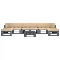 Meble ogrodowe - vidaXL Lumarko 6-częściowy zestaw wypoczynkowy z palet, z poduszkami, szary  3066916 - miniaturka - grafika 1