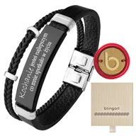 Bransolety męskie - Męska bransoletka skórzana z grawerem czarna elega - miniaturka - grafika 1