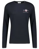 Koszulki męskie - GANT Męski T-Shirt Reg Medium Archive Shield Ls T, czarny, XXL - miniaturka - grafika 1