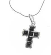 Biżuteria religijna - Srebrny krzyżyk z onyksem - miniaturka - grafika 1