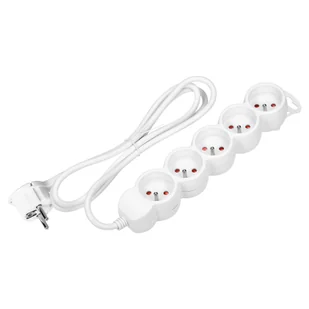 Przedłużacz 5-krotny 2P+Z, 1,5m H05VV-F 3x1,5mm2 , Imax=16A, płaska wtyczka, biały - Listwy zasilające - miniaturka - grafika 1