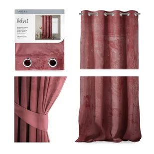 Różowa zasłona AmeliaHome Velvet, 140x270 cm - Zasłony - miniaturka - grafika 1