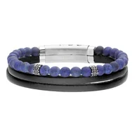Bransolety męskie - Bransoletka Męska czarne skórzane rzemienie i niebieskie koraliki lapis lazuli. - miniaturka - grafika 1