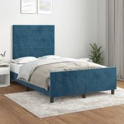 Łóżka - Lumarko Rama łóżka z zagłówkiem, ciemnoniebieska, 120x200 cm, aksamitna - miniaturka - grafika 1