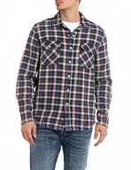 Koszule męskie - Replay Koszula męska regular fit, 010 Blue/Lt Cream/Red, L - miniaturka - grafika 1