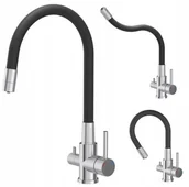 Baterie kuchenne - AGNES SteelQ stalowa bateria kuchenna trójdrożna z elastyczną wylewką, stalowa - miniaturka - grafika 1