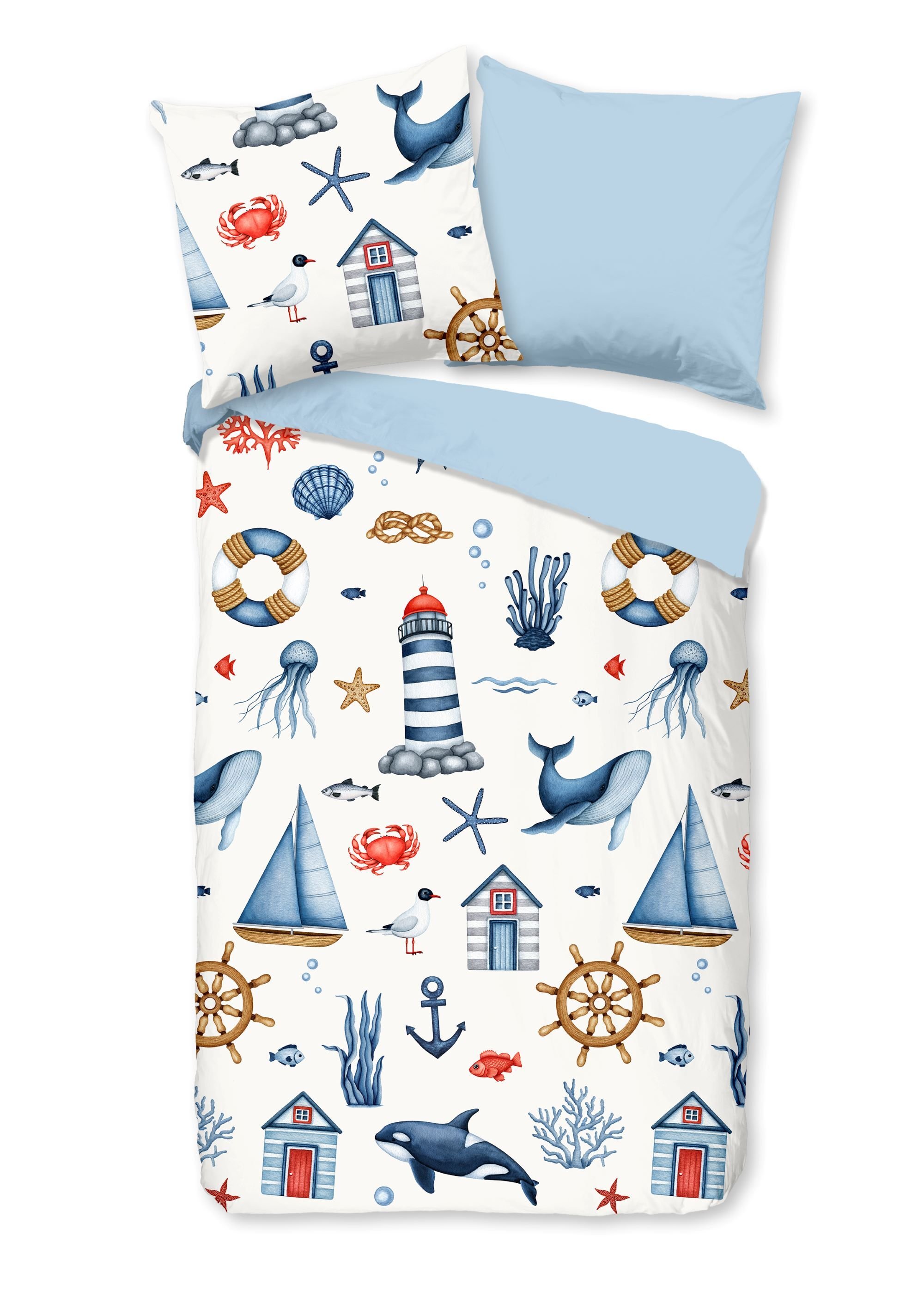 Pościel dziecięca Good Morning 135x200 Ahoy Maritime Sea jasnoniebieska 33087
