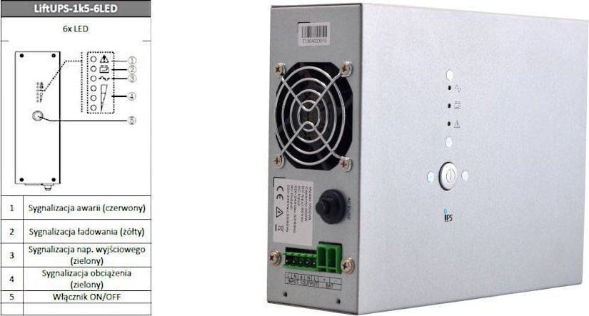 IPS-UPS LiftUPS-1k5-6LED-BC60 - Zasilacz UPS dla systemów dźwigowych, 1500VA/900W, 60V DC, 6x LED