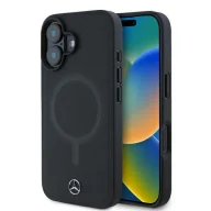 Etui i futerały do telefonów - Etui Mercedes Plain Smooth Leather MagSafe na iPhone 16 - czarne - miniaturka - grafika 1