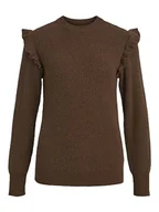 Swetry damskie - Object Damski sweter OBJMALENA L/S Ruffle NOOS, Dark Earth/Szczegóły: melanż, XS, Dark Earth/Szczegóły: melanż, XS - miniaturka - grafika 1