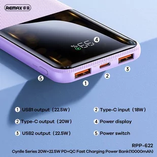 Powerbank 22,5W 10000mAh PD + QC Remax Cynile Series RPP-622 czarny - Powerbanki - miniaturka - grafika 2