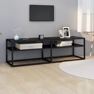 Szafki RTV - Czarna marmurowa szafka pod telewizor 140x40x40,5 cm szkło hartowane - miniaturka - grafika 1