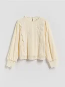 Bluzki dla dziewczynek - Reserved - Ażurowa bluzka - kremowy - miniaturka - grafika 1