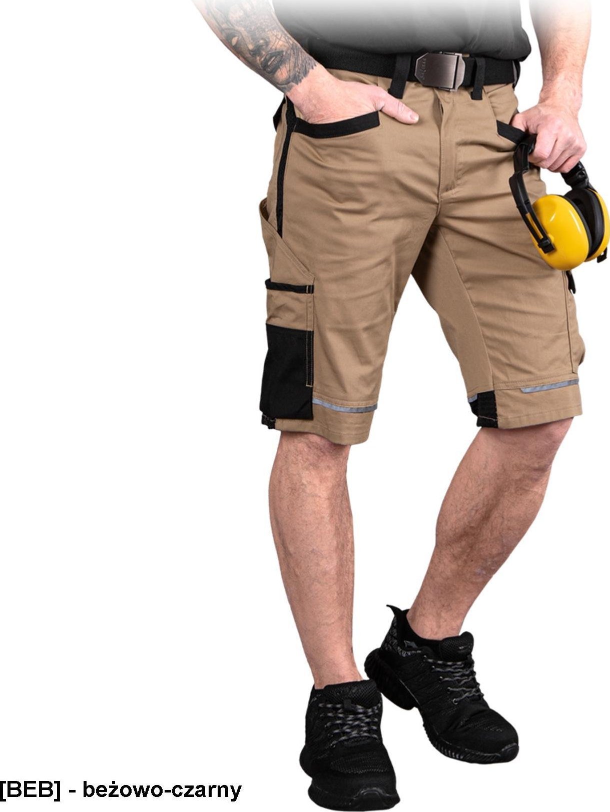 R.E.I.S. LH-DESERT-TS - krótkie spodnie ochronne do pasa desert, 8 kieszeni, uchwyt na młotek, odblaski, siateczkowe wstawki, 100% bawełna, 220 g/m2 3XL