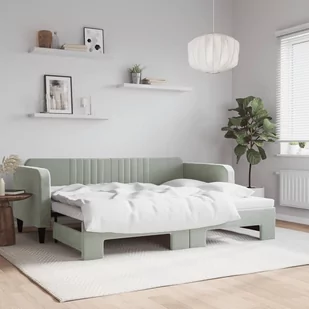 vidaXL Sofa rozsuwana, jasnoszara, 90x200 cm, aksamit - Sofy i kanapy - miniaturka - grafika 1