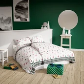 Pościel - Pościel świąteczna 160x200 renifery choinki śnieżynki biała czerwona zielona Xmass - miniaturka - grafika 1