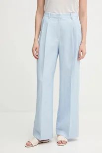 Tommy Hilfiger spodnie z domieszką lnu damskie kolor niebieski proste high waist WW0WW45460 - Spodnie sportowe damskie - miniaturka - grafika 1