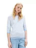 Bluzy damskie - TOM TAILOR Denim Damska bluza z marszczonym rękawem i wzorem w paski, 34403-Midblue White Structure Stripe, XL - miniaturka - grafika 1