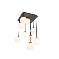 Oprawy, klosze i abażury - QAZQA Nowoczesna lampa sufitowa czarna z opalowym szkłem 9 lamp - Ateny - miniaturka - grafika 1
