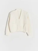 Swetry dla dziewczynek - Reserved - Krótki kardigan z kieszeniami - złamana biel - miniaturka - grafika 1