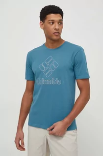 Koszulki męskie - Columbia t-shirt sportowy Pacific Crossing II kolor turkusowy z nadrukiem - grafika 1