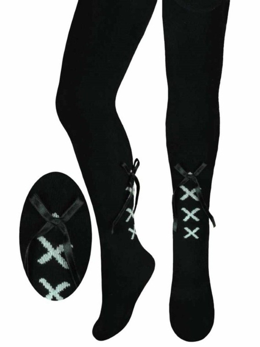 Dziewczęce rajstopy bawełniane kokardki czarne Milusie r.128/134