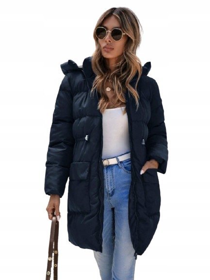 SHEIN DAMSKA KURTKA GRANATOWA PARKA Z ODPINANYM KAPTUREM L 1KA