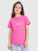 Koszulki dla dziewczynek - 4F T-shirt regular z nadrukiem dziewczęcy - różowy 152 (11-12 lat) - miniaturka - grafika 1