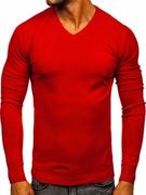 Swetry męskie - Czerwony sweter męski w serek Denley YY03 - miniaturka - grafika 1