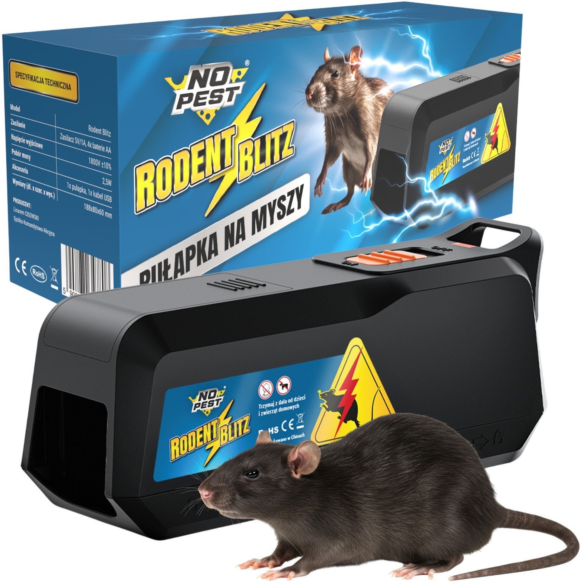 Elektryczna Pułapka Łapka Rażąca na Myszy Szczury Gryzonie 1800V Humanitarna Myszołapka do Zwalczania Myszy Szczurów