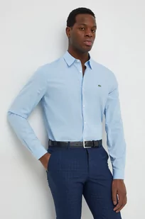 Lacoste koszula bawełniana męska kolor niebieski slim z kołnierzykiem klasycznym - Koszule męskie - miniaturka - grafika 1