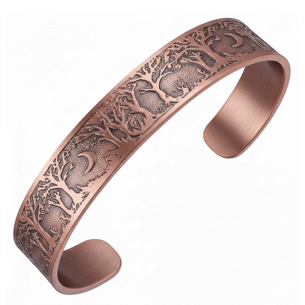 Bransoletka miedziana męska z motywem lasu