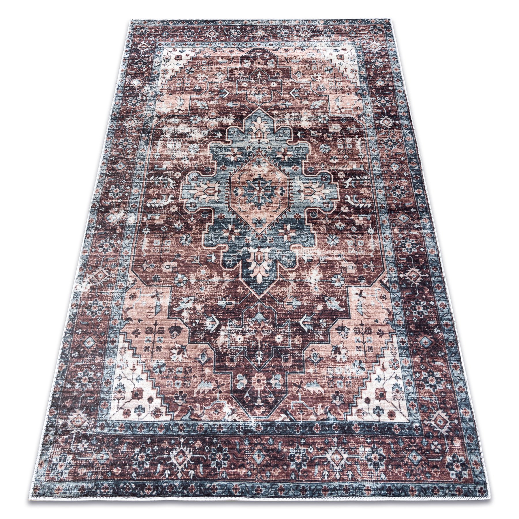 Dywan do prania ANDRE 1826 Ornament, vintage antypoślizgowy - brązowy / niebieski wielokolorowy 160x220 cm