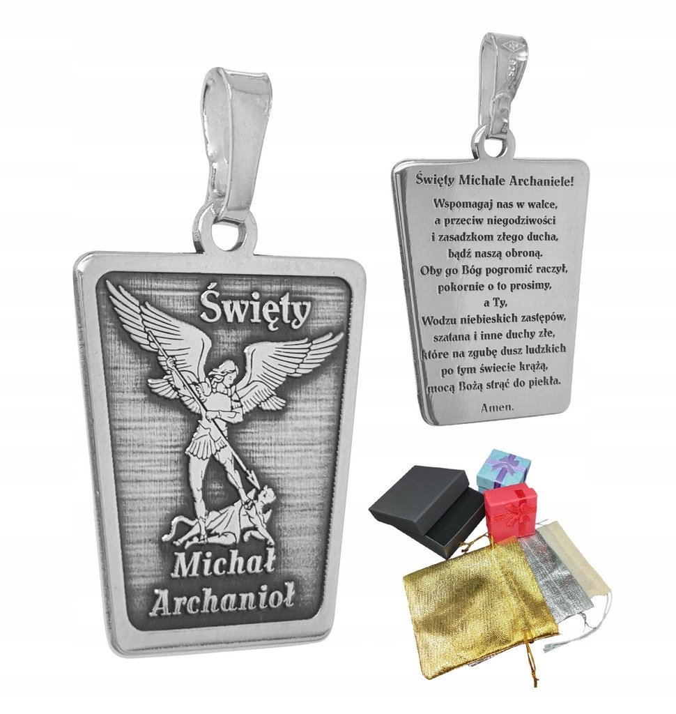 Srebrny Medalik 925 Zawieszka Michał Archanioł Wisiorek Modlitwa Na Prezent