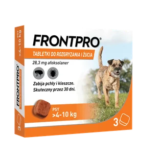 Frontpro tabletki na pchły i kleszcze M 28,3mg 4-10kg x 3tabl + Frontline Dozownik na woreczki GRATIS! - Artykuły przeciw pasożytom - miniaturka - grafika 2