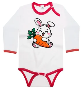 Body dziecięce Wesoły Biały Królik Zając Trzymający Wielką Marchew 98/104 - Body dla niemowląt Body dziecięce Wesoły Biały Królik Zając Trzymający Wielką Marchew 98/104 - Body dla niemowląt - miniaturka - grafika 1