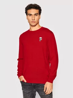 Swetry męskie - Lagerfeld KARL Sweter Knit Crewneck 655013 512399 Czerwony Regular Fit - grafika 1