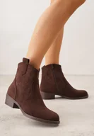 Botki damskie - Brązowe Ażurowe Botki na Słupku Typu Kowbojki Iolerine - miniaturka - grafika 1