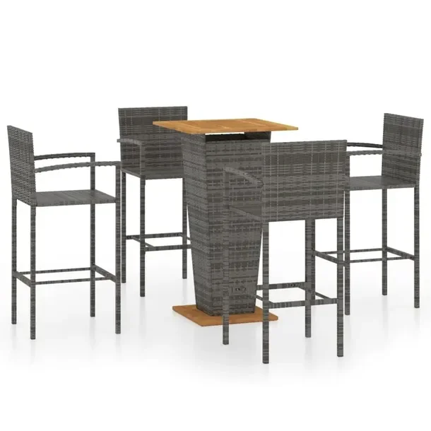 Zestaw mebli barowych szary rattan PE, stal, drewno akacjowe 60x60x110 cm,