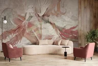 Tapety - Tapeta panama peach w egzotyczne kwiaty pudrowa do pokoju nastolatki - miniaturka - grafika 1
