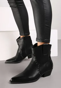 Czarne Botki Kowbojki z Ozdobnymi Nitami Mevasia - Botki damskie - miniaturka - grafika 1