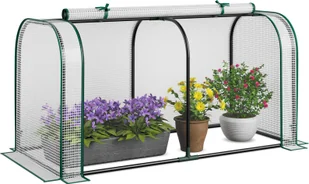 COSTWAY mini szklarnia 2w1, foliowa osłona PE do podniesionego łóżka, odporna na warunki atmosferyczne szklarnia ze zwijanymi drzwiami na zamek błyskawiczny 118x55x60cm biała - Szklarnie ogrodowe - miniaturka - grafika 1