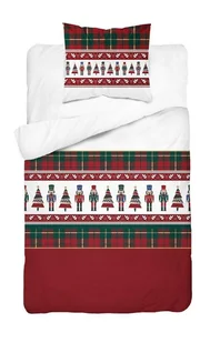 Pościel satynowa 140x200 Świąteczna czerwona biała zielona dziadek do orzechów kratka 5227 A Home Satin 131 - Pościel - miniaturka - grafika 1