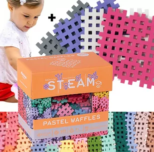 Marioinex Pastelowe klocki konstrukcyjne waffle mini 300 el +podstawki bazy - Klocki - miniaturka - grafika 1