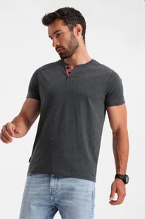 Ombre Męski t-shirt z rozpinanym okrągłym dekoltem henley czarny V4 OM-TSCT-0155 M - Koszulki męskie - miniaturka - grafika 1