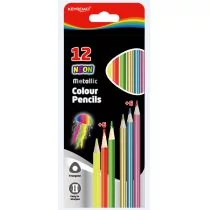 KEYROAD Kredki ołówkowe KEYROAD, trójkątne, metaliczne i neonowe, 12szt., mix kolorów PBSKR971760 - Przybory szkolne - miniaturka - grafika 1
