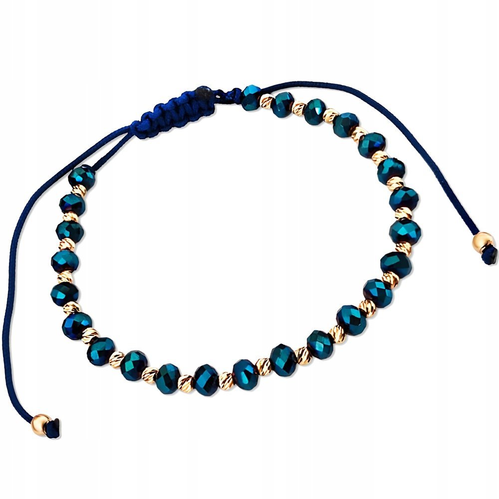 Złota Bransoletka 585 Granatowe Kamienie Sznurek