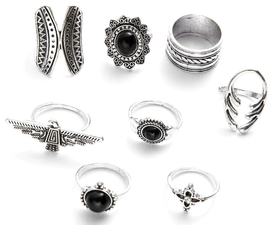 pierścionek PUNK GOTHIC, zestaw 8 szt